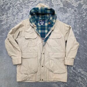 Vintage Woolrich Mens Large Chore Coat Beige Lined Jacket Made In USA Home Alone